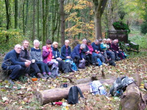 Wednesday Walking Group having lunch in Clough Bridge Wood, Gunthwaite on the 6th November